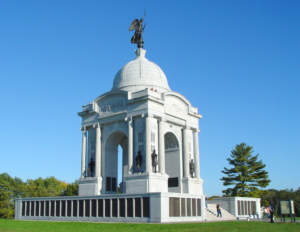 Pennsylvania Monument at Gettysburg. Bronze tablets naming over 34,000 Pennsylvanians who battled at Gettysburg line the base and interior. 